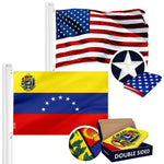 Load image into Gallery viewer, G128 Combo Pack: American USA Flag ToughWeave Series 3x5 Ft Single Sided &amp; Venezuela 7 Stars Venezuelan Flag Double Sided 3x5 Ft Double ToughWeave Series  Both Embroidered Polyester, Brass Grommets