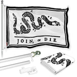 Load image into Gallery viewer, G128 Combo Pack: Flag Pole 6 FT Silver Tangle Free &amp; Join or Die White Flag 3x5 FT Brass Grommets Printed Polyester (Flag Included) Aluminum Flag Pole