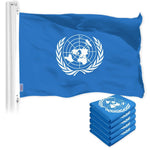 Load image into Gallery viewer, G128 5 Pack: United Nations Flag  3x5 Ft  LiteWeave Pro Series Printed 150D Polyester  Indoor/Outdoor, Vibrant Colors, Brass Grommets, Thicker and More Durable Than 100D 75D Polyester