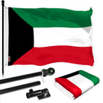 Load image into Gallery viewer, G128 Combo Pack: 6 Ft Tangle Free Aluminum Spinning Flagpole (Black) &amp; Kuwait Kuwaiti Flag 3x5 Ft, LiteWeave Pro Series Printed 150D Polyester  Pole with Flag Included