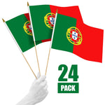 Load image into Gallery viewer, G128 24 Pack Handheld Portugal Portuguese Stick Flags  12x18 In  Printed 150D Polyester, Country Flag, Solid Wooden Stick, Spear Gold Tip