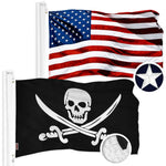 Load image into Gallery viewer, G128 Combo Pack: American USA Flag 16x24 In &amp; Pirate Jolly Roger Swords Flag 16x24 In  Both ToughWeave Series Embroidered 300D Polyester, Embroidered Design, Indoor/Outdoor, Brass Grommets
