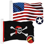 Load image into Gallery viewer, G128 Combo Pack: American USA Flag 16x24 In &amp; Pirate Jolly Roger Red Head Scarf Flag 16x24 In  Both ToughWeave Series Embroidered 300D Polyester, Embroidered Design, Indoor/Outdoor, Brass Grommets