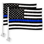 Load image into Gallery viewer, G128 2 Pack: Thin Blue Line Car Flag  11x17 In  Double LiteWeave Pro Series Double Sided Printed 150D Polyester  Flagpole Included  Perfect for Festival Celebrations, Parades