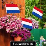 Load image into Gallery viewer, G128 12 Pack Handheld Netherlands Dutch Stick Flags  12x18 In  Printed 150D Polyester, Country Flag, Solid Wooden Stick, Spear Gold Tip