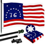 Load image into Gallery viewer, G128 Combo Pack: 5 Ft Tangle Free Aluminum Spinning Flagpole (Black) &amp; Bennington 76 Flag 2x3 Ft, ToughWeave Series Embroidered 300D Polyester  Pole with Flag Included
