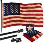 Load image into Gallery viewer, G128 Combo Pack: 6 Ft Tangle Free Aluminum Spinning Flagpole (Black) &amp; USA TeaStained Flag 3x5 Ft, ToughWeave Pro Series Embroidered 420D Polyester  Pole with Flag Included