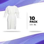 Load image into Gallery viewer, Disposable Isolation Gown X Large Pack of 10 White PPE Gowns Disposable Microporous 50 GSM Disposable Gowns Medical Protective Gown Disposable with Elastic Wrists Waist Neck Ties No Pockets