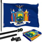 Load image into Gallery viewer, G128 Combo Pack: 6 Ft Tangle Free Aluminum Spinning Flagpole (Black) &amp; New York NY State Flag 3x5 Ft, LiteWeave Pro Series Printed 300D Polyester  Pole with Flag Included