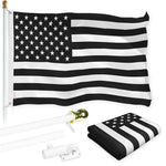 Load image into Gallery viewer, G128 Combo Pack: Flag Pole 6 FT White Tangle Free &amp; USA America Black and White Flag 3x5 FT Brass Grommets Printed Polyester (Flag Included) Aluminum Flag Pole