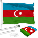 Load image into Gallery viewer, G128 Combo Pack: 6 Ft Tangle Free Aluminum Spinning Flagpole (Silver) &amp; Azerbaijan Azerbaijanis Azeris Flag  3x5 Ft LiteWeave Pro Series Printed 150D Polyester  Pole with Flag Included