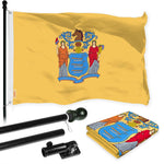Load image into Gallery viewer, G128 Combo Pack: 6 Ft Tangle Free Aluminum Spinning Flagpole (Black) &amp; New Jersey NJ State Flag 3x5 Ft, LiteWeave Pro Series Printed 300D Polyester  Pole with Flag Included