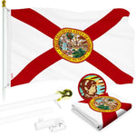 Load image into Gallery viewer, G128 Combo Pack: 5 Ft Tangle Free Aluminum Spinning Flagpole (White) &amp; Florida FL State Flag 2x3 Ft, ToughWeave Series Embroidered 210D Polyester  Pole with Flag Included
