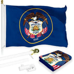 Load image into Gallery viewer, G128 Combo Pack: 6 Feet Tangle Free Spinning Flagpole (White) Utah UT State Flag 3x5 ft Printed 150D Brass Grommets (Flag Included) Aluminum Flag Pole