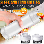 Load image into Gallery viewer, Set of 6 Condiment Squeeze Bottles for Sauces 16 oz Easy to Fill Clear Bottles with Self Closing Valve Ready to Dispense for Dressings Ketchup Mustard &amp; More Durable Reusable Mess Free Design