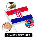 Load image into Gallery viewer, G128 50 Pack Handheld Croatia Croatian Stick Flags  12x18 In  Printed 150D Polyester, Country Flag, Solid Wooden Stick, Spear Gold Tip