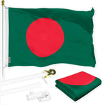 Load image into Gallery viewer, G128 Combo Pack: 6 Ft Tangle Free Spinning Flagpole (White) &amp; Bangladesh Flag 3x5 Ft Printed 150D Polyester, Brass Grommets (Flag Included) Aluminum Flag Pole