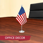 Load image into Gallery viewer, G128 American USA Deluxe Desk Flag Set  8.5x5.5 In  Printed 300D Polyester, with Silver Dome and Base, 15 Metal Pole, Decorations For Office, Home and Festival Events Celebration