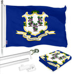 Load image into Gallery viewer, G128 Combo Pack: 6 Ft Tangle Free Spinning Flagpole (Silver) &amp; Connecticut Flag 3x5 Ft Printed 150D Polyester, Brass Grommets (Flag Included) Aluminum Flag Pole