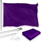 Load image into Gallery viewer, G128 Combo Pack: 5 Ft Tangle Free Aluminum Spinning Flagpole (Silver) &amp; Solid Purple Color Flag 2.5x4 Ft, LiteWeave Pro Series Printed 150D Polyester  Pole with Flag Included