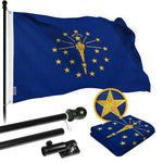 Load image into Gallery viewer, G128 Combo Pack: 5 Ft Tangle Free Spinning Flagpole (Black) &amp; Indiana Flag 2.5x4 Ft Embroidered 220GSM Spun Polyester, Brass Grommets (Flag Included) Aluminum Flag Pole