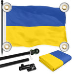 Load image into Gallery viewer, G128 Combo Pack: 6 Ft Tangle Free Aluminum Spinning Flagpole (Black) &amp; Ukraine Ukrainian Flag 3x5 Ft, LiteWeave Pro Series Printed 150D Polyester, 4 Corner Brass Grommets  Pole with Flag Included