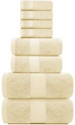 Load image into Gallery viewer, Luxury Beige Bath Towel Set 8 Pcs Combed Cotton Hotel Quality Absorbent Beige