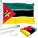 Load image into Gallery viewer, G128 Combo Pack: 6 Ft Tangle Free Aluminum Spinning Flagpole (Silver) &amp; Mozambique Mozambican Flag  3x5 Ft LiteWeave Pro Series Printed 150D Polyester  Pole with Flag Included