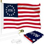 Load image into Gallery viewer, G128 Combo Pack: 6 Ft Tangle Free Aluminum Spinning Flagpole (White) &amp; Betsy Ross 1776 Flag 3x5 Ft, LiteWeave Pro Series Printed 150D Polyester  Pole with Flag Included