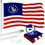 Load image into Gallery viewer, G128 Combo Pack: 6 Ft Tangle Free Aluminum Spinning Flagpole (Silver) &amp; American USA Yacht Ensign Flag 3x5 Ft, ToughWeave Series Embroidered 300D Polyester  Pole with Flag Included