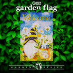 Load image into Gallery viewer, Garden Flag Welcome Bee Gnome with Honey 12x18 inch Blockout Fabric Double Sided