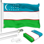 Load image into Gallery viewer, G128 Combo Pack: 6 Ft Tangle Free Spinning Flagpole (White) &amp; Uzbekistan Flag 3x5 Ft Printed 150D Polyester, Brass Grommets (Flag Included) Aluminum Flag Pole