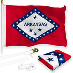 Load image into Gallery viewer, G128 Combo Pack: 6 Feet Tangle Free Spinning Flagpole (White) Arkansas AR State Flag 3x5 ft Printed 150D Brass Grommets (Flag Included) Aluminum Flag Pole