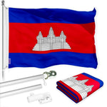 Load image into Gallery viewer, G128 Combo Pack: 6 Ft Tangle Free Spinning Flagpole (Silver) &amp; Cambodia Flag 3x5 Ft Printed 150D Polyester, Brass Grommets (Flag Included) Aluminum Flag Pole
