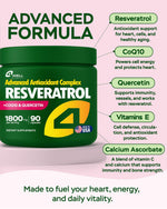 Load image into Gallery viewer, Resveratrol Supplement 1800mg Complex COQ10 Quercetin Vitamin E Calcium Ascorbate Powerful Antioxidant Formula for Enhanced Energy Heart Health &amp; Healthy Aging Support Trans Resveratrol 90 Caps