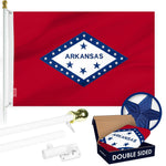 Load image into Gallery viewer, G128 Combo Pack: 6 Ft Tangle Free Aluminum Spinning Flagpole (White) &amp; Arkansas AR State Flag 3x5 Ft, Double ToughWeave Series Double Sided Embroidered 210D Polyester  Pole with Flag Included