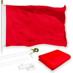Load image into Gallery viewer, G128 Combo Pack: 5 Ft Tangle Free Aluminum Spinning Flagpole (White) &amp; Solid Red Color Flag 2x3 Ft, LiteWeave Pro Series Printed 150D Polyester  Pole with Flag Included