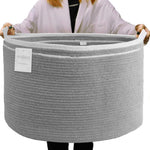 Load image into Gallery viewer, Eco living Recycled Cotton Rope Storage Basket  21.7 x 21.7 x 13.8 Inches Extra Large Basket for Cushions Blanket Pillows Toys Stylish and Eco Friendly Living Room Rope Basket Gray