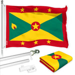 Load image into Gallery viewer, G128 Combo Pack: 6 Ft Tangle Free Aluminum Spinning Flagpole (Silver) &amp; Grenada Grenadian Flag 3x5 Ft, LiteWeave Pro Series Printed 150D Polyester  Pole with Flag Included