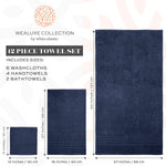 Load image into Gallery viewer, 12 Pcs Bath Towel Set for Bathroom Wealuxe Collection 100% Cotton Soft Navy Blue