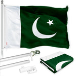 Load image into Gallery viewer, G128 Combo Pack: 6 Ft Tangle Free Spinning Flagpole (Silver) &amp; Pakistan Flag 3x5 Ft Printed 150D Polyester, Brass Grommets (Flag Included) Aluminum Flag Pole