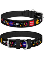 Load image into Gallery viewer, Leather Dog Collar with NASA Design for Large Dogs 1419 in Neck x 1 in Wide