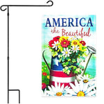 Load image into Gallery viewer, Combo Pack: Garden Flag Stand Black 36x16 Inch &amp; Garden Flag America the Beautiful Spring Flowers Watering Can 12x18 Inch