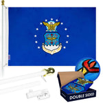 Load image into Gallery viewer, G128  6 Feet Tangle Free Spinning Flagpole (White) US Air Force Double Sided Brass Grommets Embroidered 3x5 ft (Flag Included) Aluminum Flag Pole