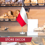 Load image into Gallery viewer, G128 Poland Polish Deluxe Desk Flag Set  8.5x5.5 In  Printed 300D Polyester, with Silver Dome and Base, 15 Metal Pole, Decorations For Office, Home and Festival Events Celebration