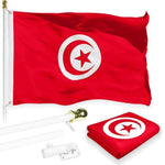 Load image into Gallery viewer, Combo Pack: 6 Feet Tangle Free Spinning Flagpole (White) Tunisia Tunisian Flag 3x5 ft Printed 150D Brass Grommets (Flag Included) Aluminum Flag Pole