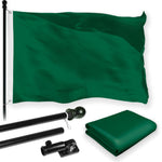 Load image into Gallery viewer, G128 Combo Pack: 6 Feet Tangle Free Spinning Flagpole (Black) Solid Dark Green Solid Dark Green Flag 3x5 ft Printed 150D Brass Grommets (Flag Included) Aluminum Flag Pole