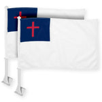 Load image into Gallery viewer, G128 2 Pack: Christian Car Flag  11x17 In  Double LiteWeave Pro Series Double Sided Printed 150D Polyester  Flagpole Included  Perfect for Festival Celebrations, Parades