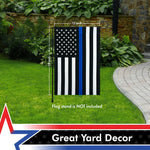 Load image into Gallery viewer, G128 Thin Blue Line Police American Flag Garden Flag  12x18 Inch  Printed 150D Polyester  Honoring Men Women Law Enforcement Black White Blue Outdoor Flag