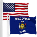 Load image into Gallery viewer, G128 Combo Pack: American USA Flag 3x5 Ft 150D &amp; Wisconsin WI State Flag 3x5 Ft 300D  Both LiteWeave Pro Series Printed Poly, Brass Grommets